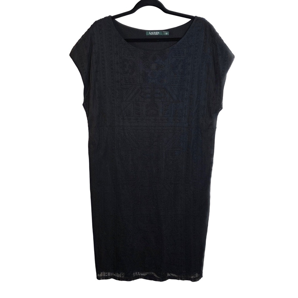 Lauren Ralph Lauren Black Textured Shift Dress Quiet Luxury Minimalist Chic L - Picture 2 of 9
